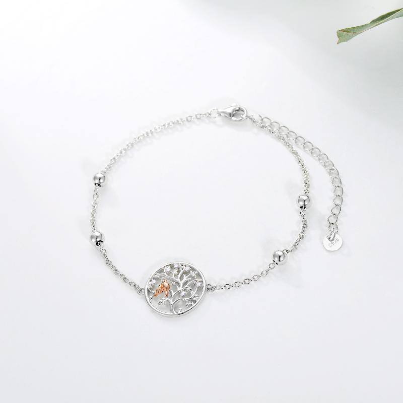 Pulseira Árvore da Vida com Aves em Prata de Lei 925-3