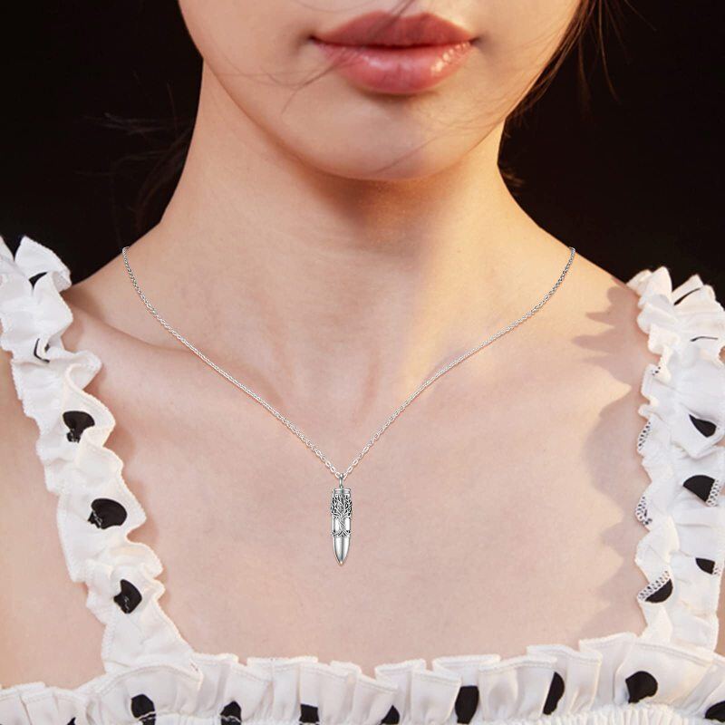 Colar de urna em formato de bala com a Árvore da Vida em prata esterlina para cinzas-3