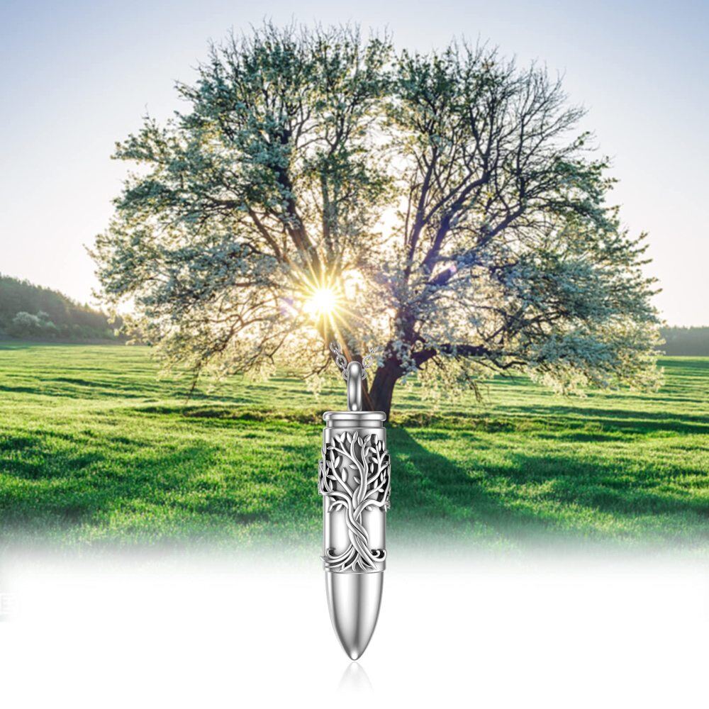Sterling Silver Tree Of Life Bullet Shaped Urn Necklace for Ashes-7