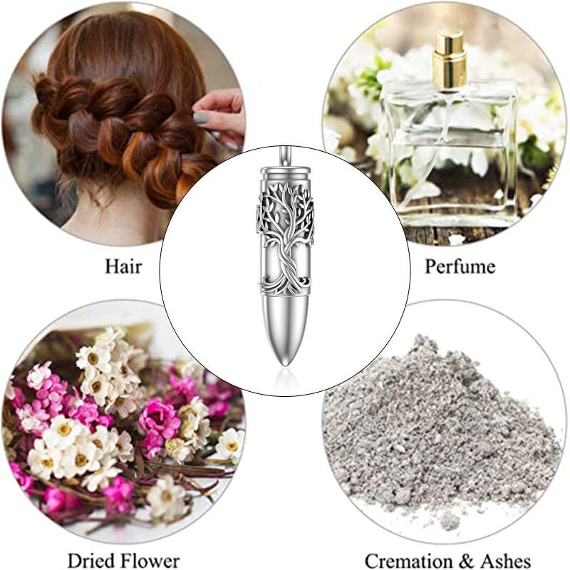 Colar de urna em formato de bala com a Árvore da Vida em prata esterlina para cinzas-6