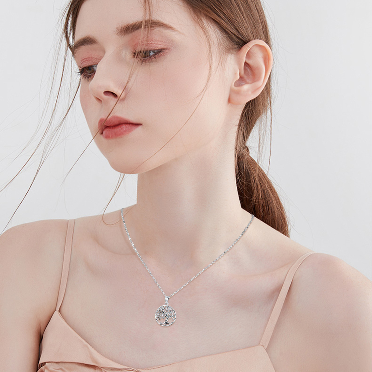 Collier en argent sterling à chaîne calendrée avec zircon cubique et arbre de vie-2