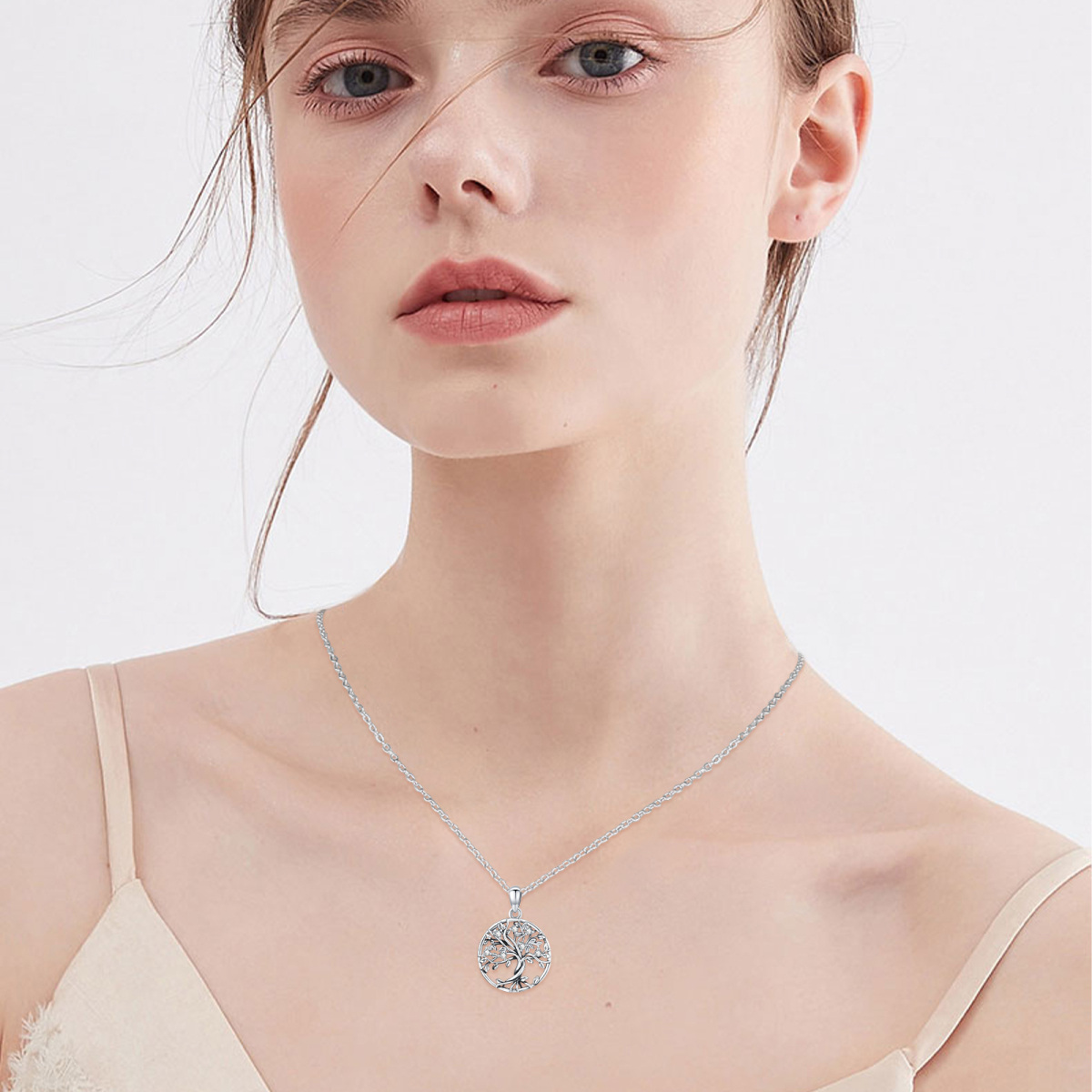 Collier en argent sterling à chaîne calendrée avec zircon cubique et arbre de vie-4