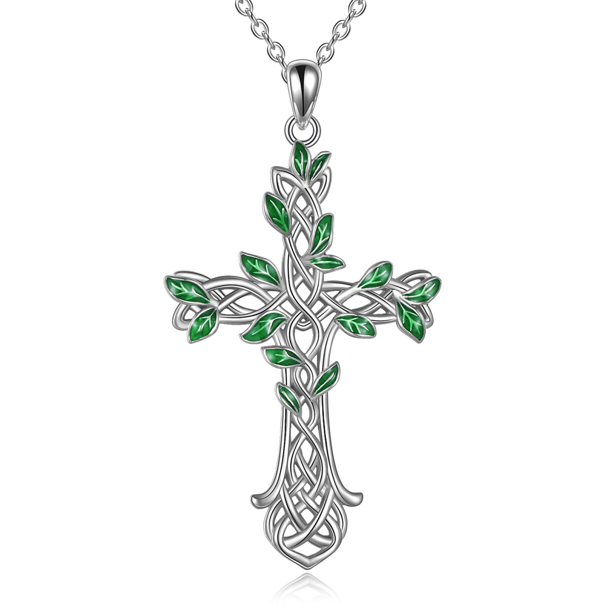 Collana da donna con pendente a croce in argento sterling con albero della vita e nodo celtico-1