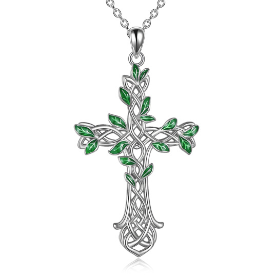 Collana da donna con pendente a croce in argento sterling con albero della vita e nodo celtico