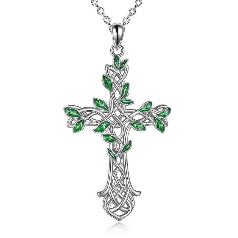 Plata de ley Árbol de la Vida y Nudo Celta y Cruz Colgante Collar