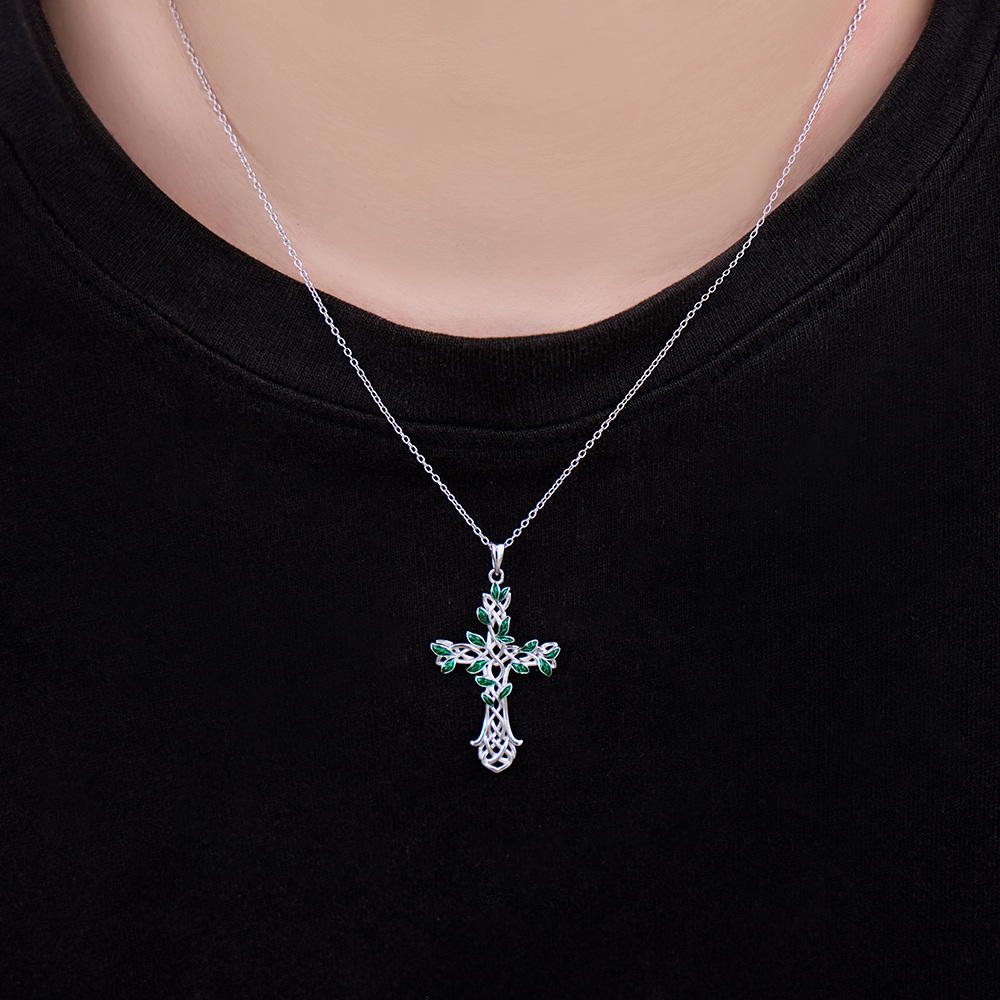 Halskette mit Anhänger „Baum des Lebens“ aus Sterlingsilber mit keltischem Knoten und Kreuz für Damen-2