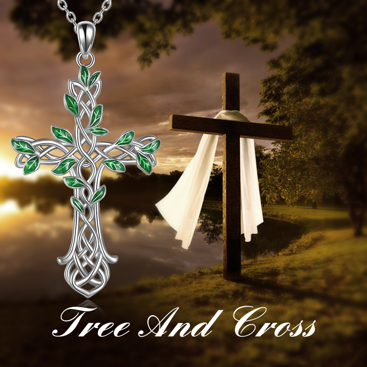 Sterling Silver Tree Of Life With Celtic Knot Cross Pendant Necklace For Women-6