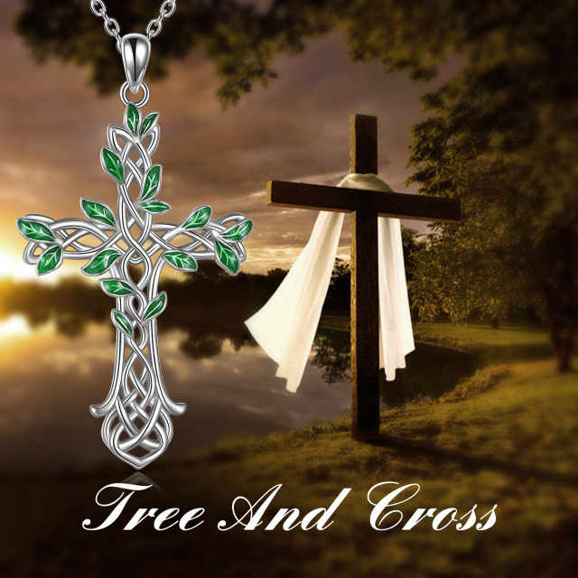 Collier en argent sterling avec pendentif arbre de vie, nœud celtique et croix-6