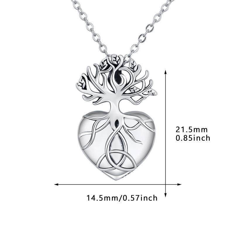 Collana in argento sterling con nodo celtico e urna a cuore con albero della vita per ceneri-5