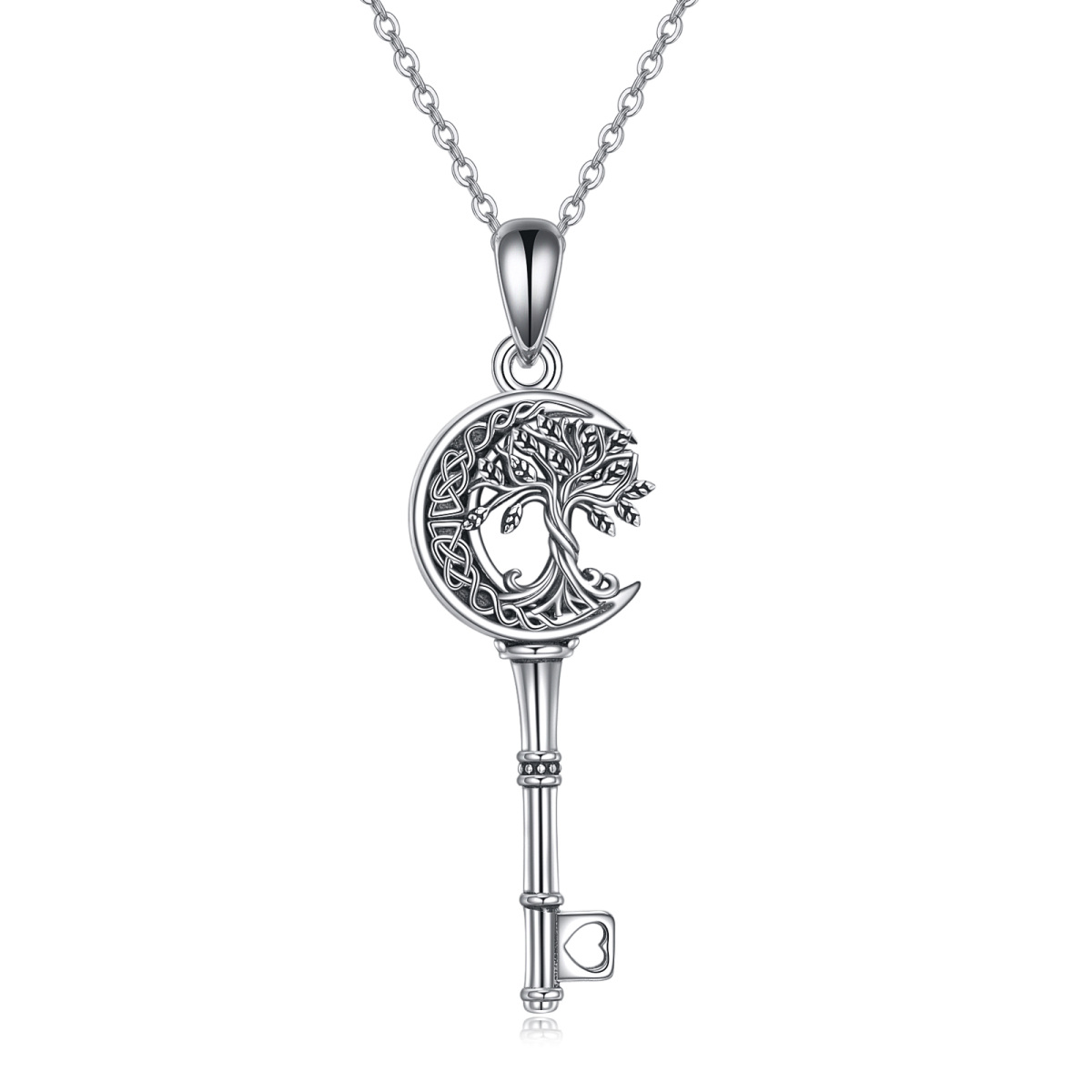 Sterling Silver Tree Of Life Celtic Knot Key Pendant Necklace For Women-1