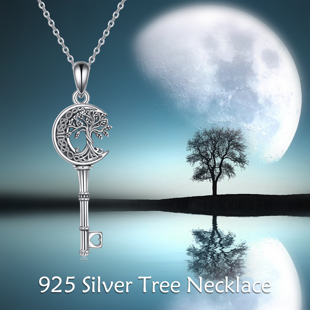 Sterling Silver Tree Of Life Celtic Knot Key Pendant Necklace For Women-3