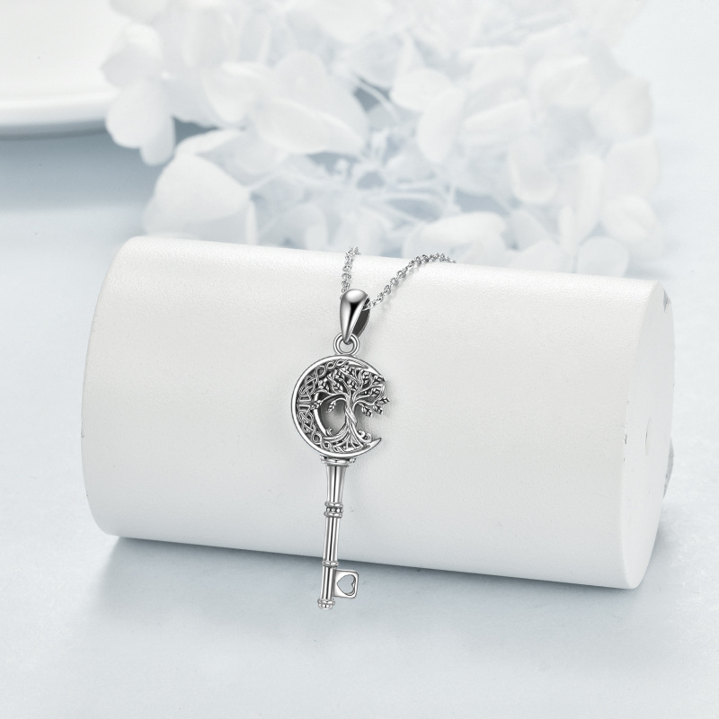 Sterling Silver Tree Of Life Celtic Knot Key Pendant Necklace For Women-4