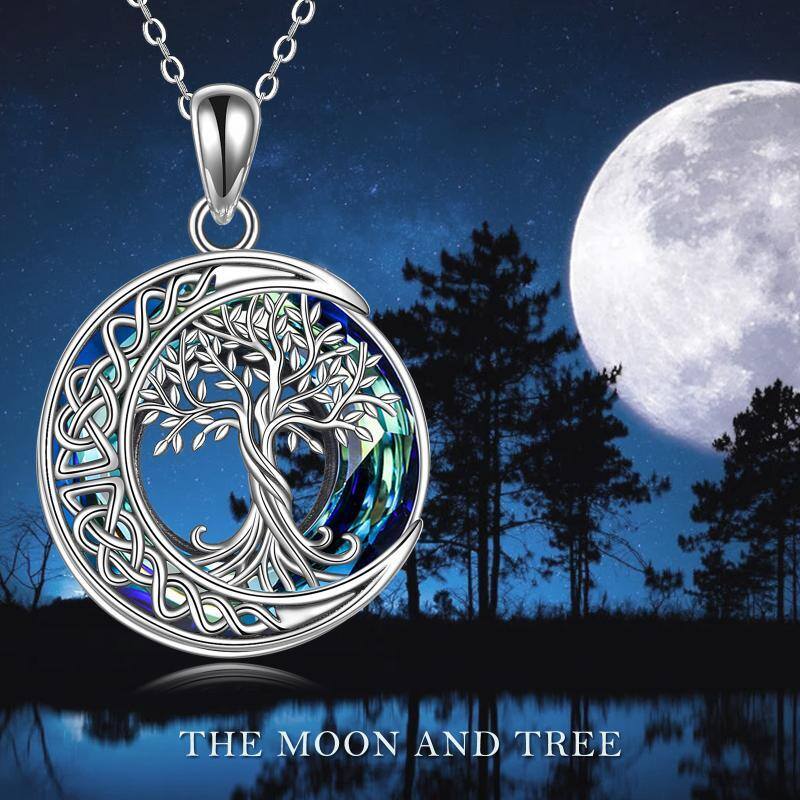 Sterling Silver Tree Of Life Celtic Knot & Moon Circle Crystal Pendant Necklace-3