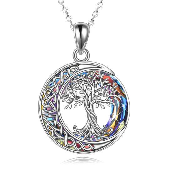 Collier en argent sterling avec nœud celtique et pendentif en cristal de lune pour l'arbre de vie