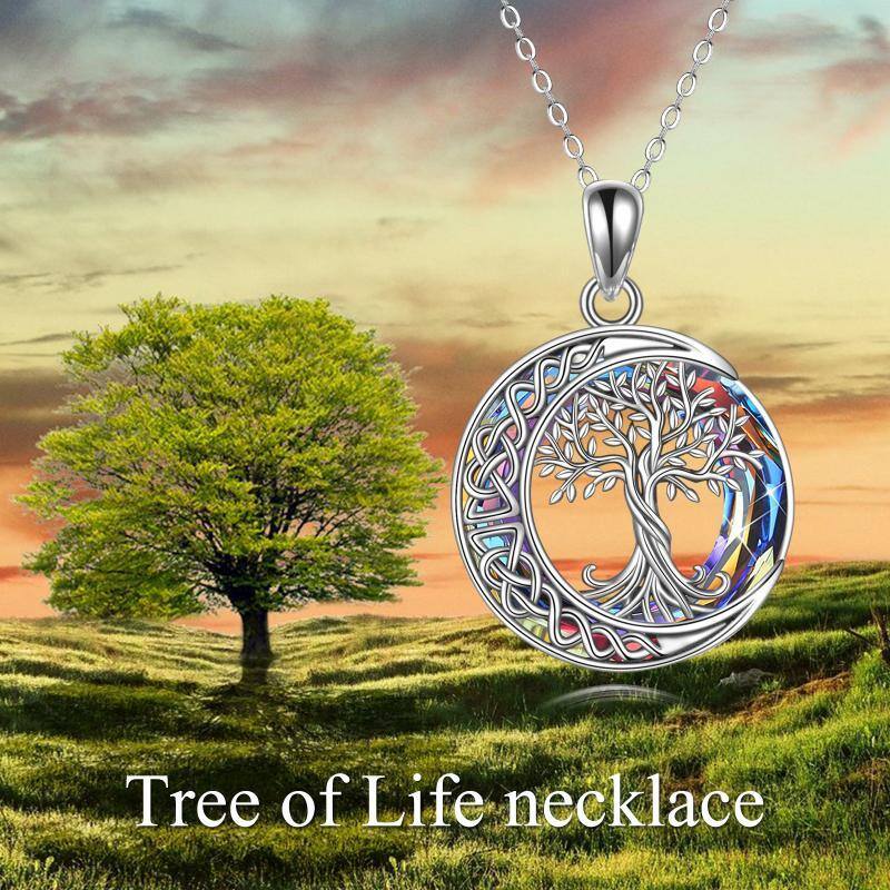 Sterling Silver Tree Of Life Celtic Knot & Moon Crystal Pendant Necklace-3