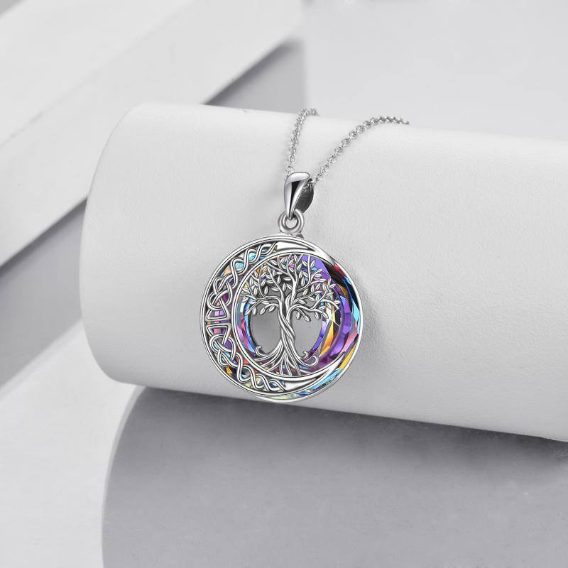 Plata de Ley Árbol de la Vida Nudo Celta y Luna Collar Colgante de Cristal-4