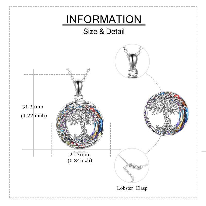 Plata de Ley Árbol de la Vida Nudo Celta y Luna Collar Colgante de Cristal-6