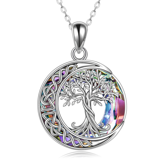 Sterling Silver Tree Of Life & Celtic Knot & Moon Crystal Pendant Necklace-3