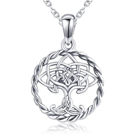 Sterling Silver Tree Of Life & Celtic Knot Pendant Necklace