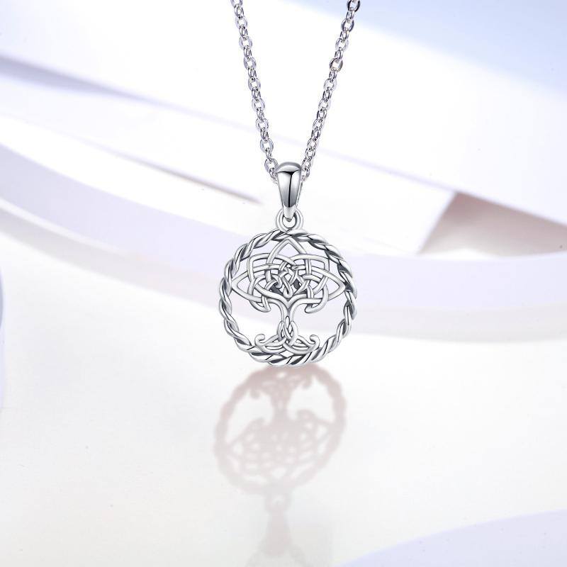 Sterling Silver Tree Of Life & Celtic Knot Pendant Necklace-3