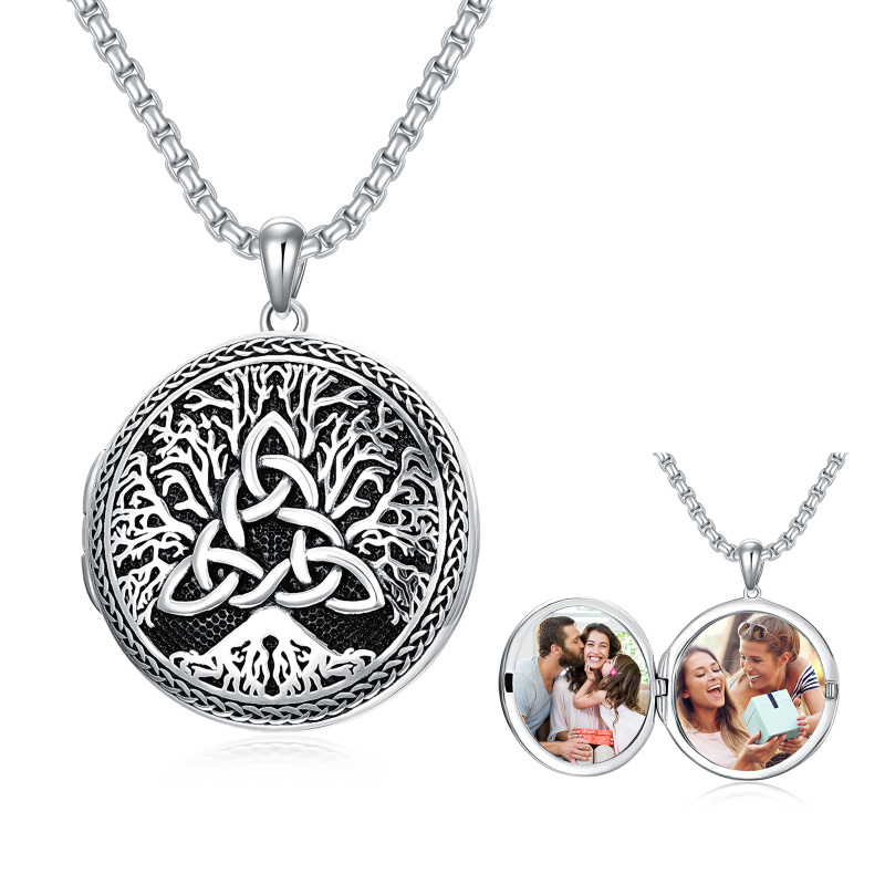 Sterling Silver Tree Of Life Celtic Knot Personalized Photo Locket Necklace for Men-2