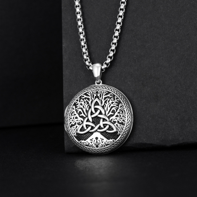 Sterling Silver Tree Of Life Celtic Knot Personalized Photo Locket Necklace for Men-3