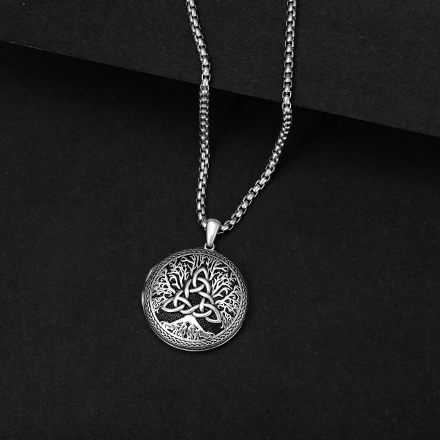 Sterling Silver Tree Of Life Celtic Knot Personalized Photo Locket Necklace for Men-4