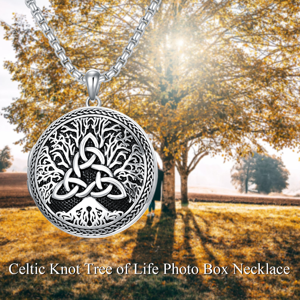 Sterling Silver Tree Of Life Celtic Knot Personalized Photo Locket Necklace for Men-6