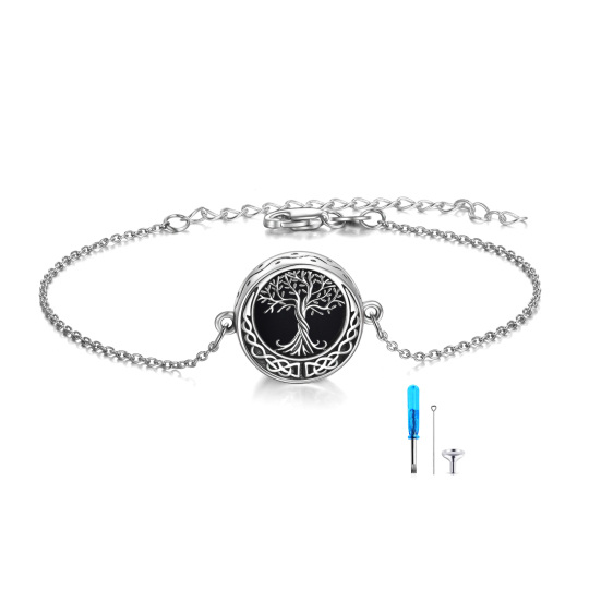 Bracciale in argento sterling con urna con nodo celtico dell'albero della vita per ceneri con parola incisa