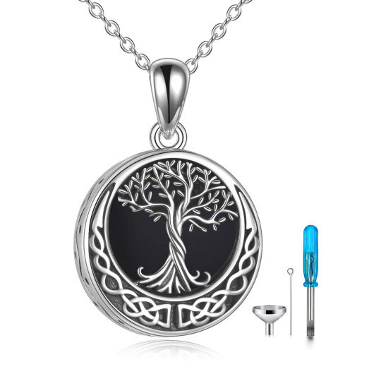 Sterling Silver Tree Of Life & Celtic Knot Urn Necklace for Ashes with Engraved Word