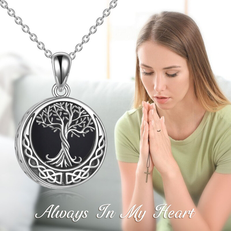 Sterling Silver Tree Of Life & Celtic Knot Urn Necklace for Ashes with Engraved Word-2
