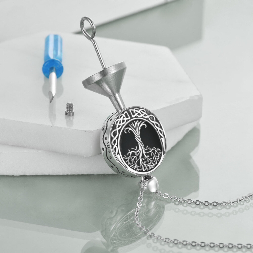 Sterling Silver Tree Of Life & Celtic Knot Urn Necklace for Ashes with Engraved Word-3