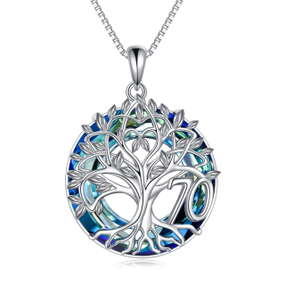 Sterling Silver Tree Of Life & Circle Crystal Pendant Necklace for Women Men-2