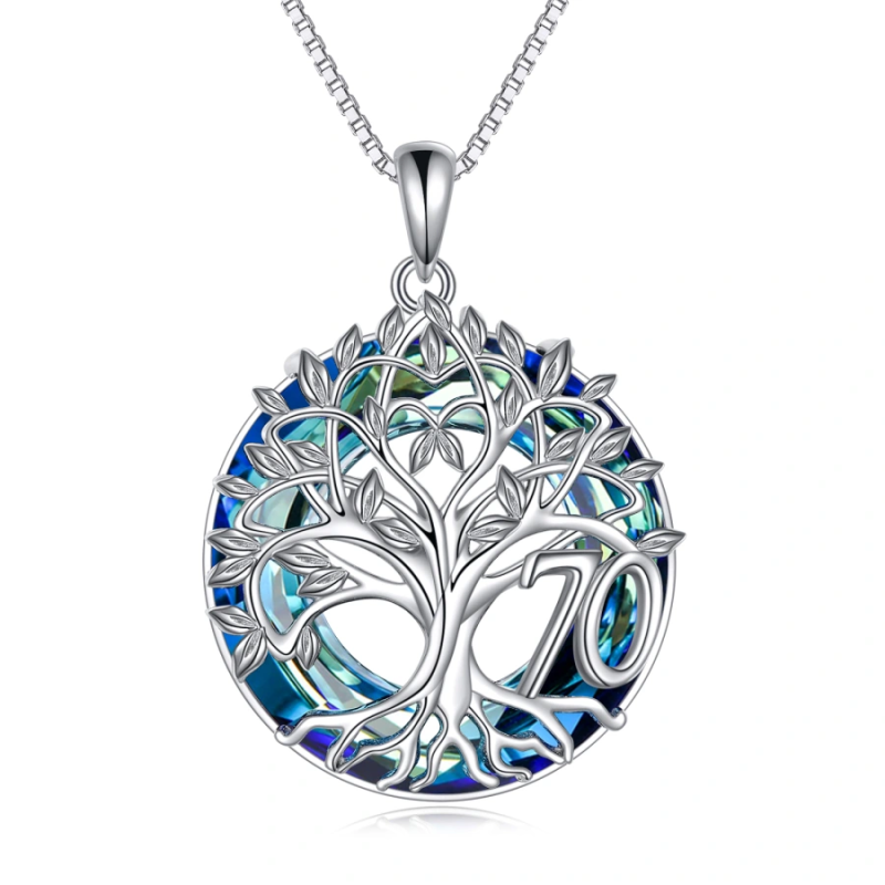 Sterling Silver Tree Of Life & Circle Crystal Pendant Necklace for Women Men-13