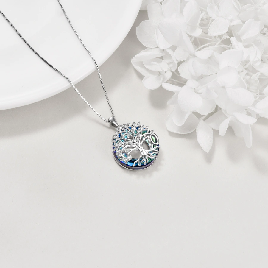 Sterling Silver Tree Of Life & Circle Crystal Pendant Necklace for Women Men-3