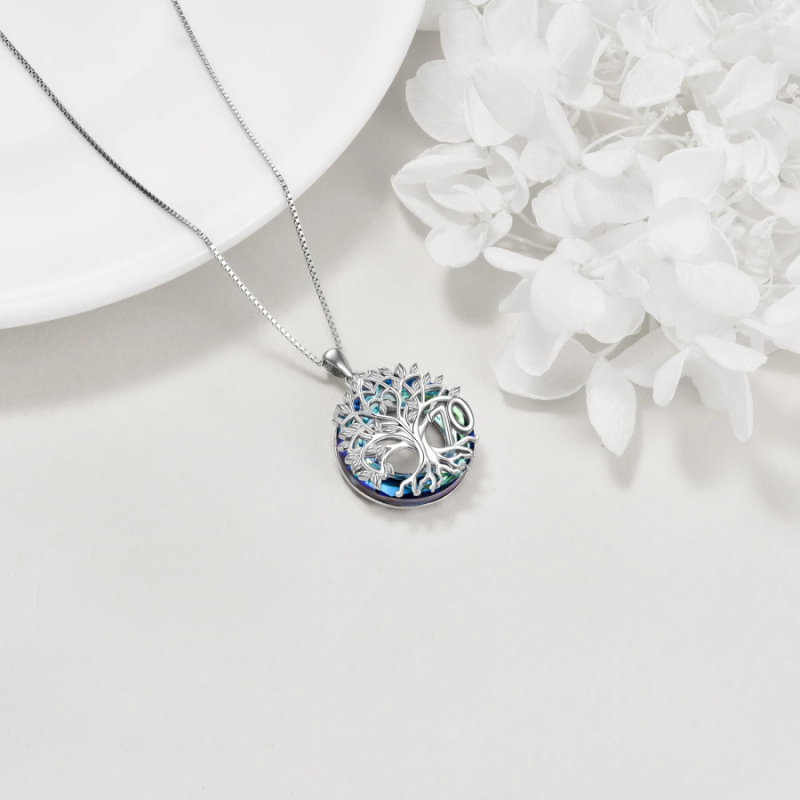 Sterling Silver Tree Of Life & Circle Crystal Pendant Necklace for Women Men-3