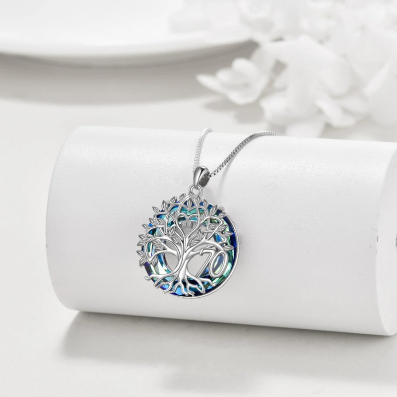 Sterling Silver Tree Of Life & Circle Crystal Pendant Necklace for Women Men-4