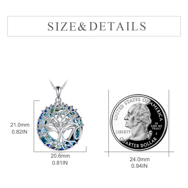 Sterling Silver Tree Of Life & Circle Crystal Pendant Necklace for Women Men-5