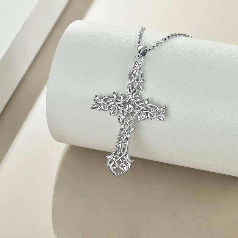 Sterling Silver Tree Of Life & Cross Pendant Necklace-4