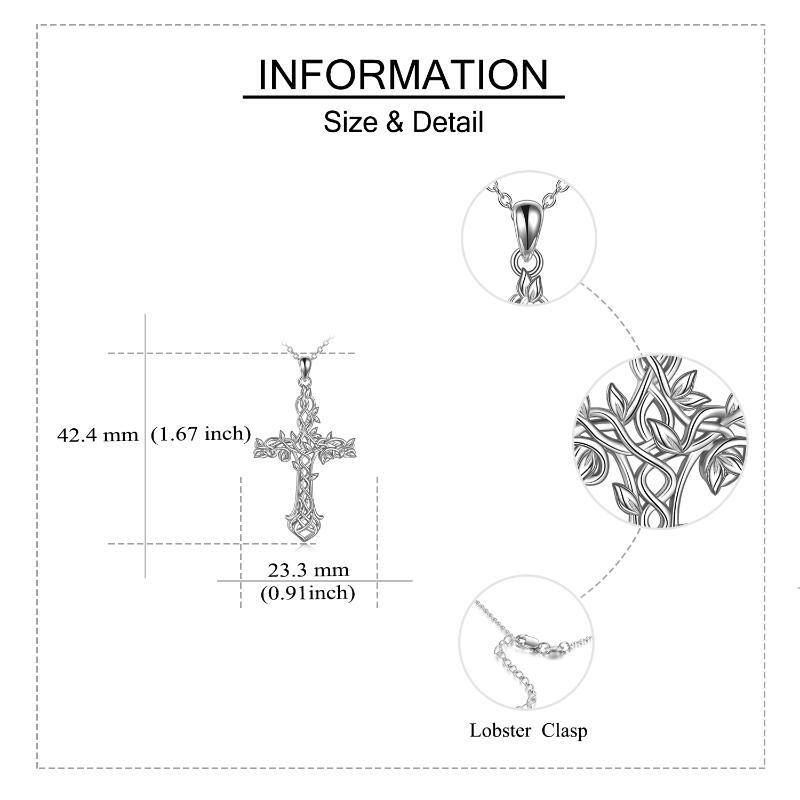 Sterling Silver Tree Of Life & Cross Pendant Necklace-5