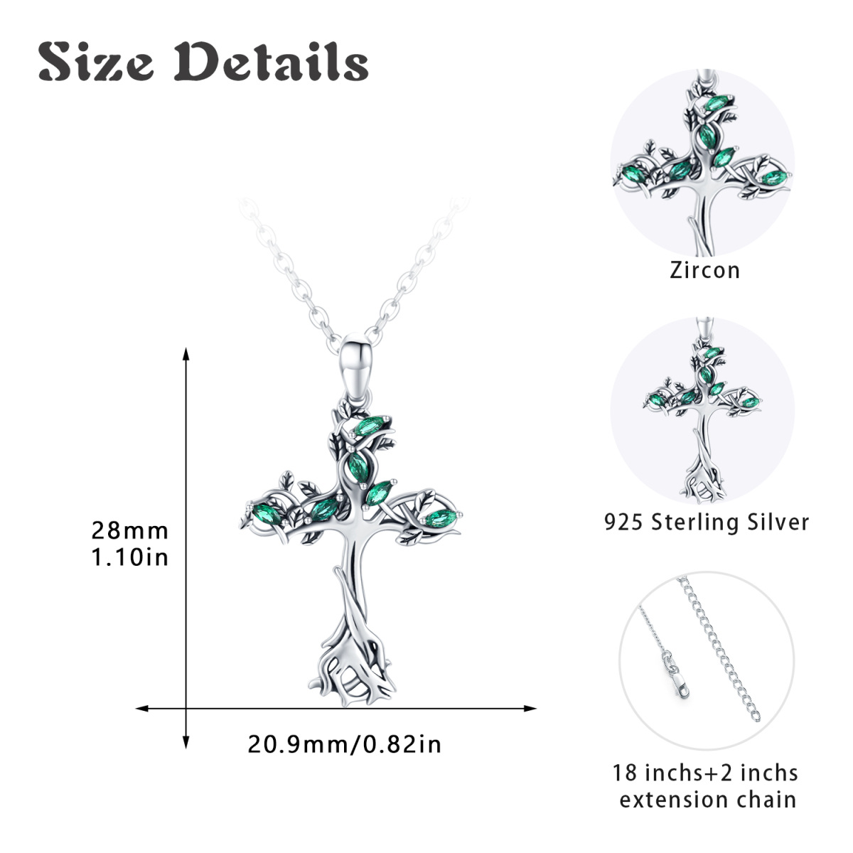 Collana con ciondolo a forma di albero della vita e croce in argento sterling con zirconia cubica-5