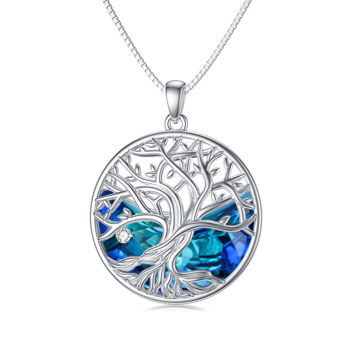 Sterling Silver Tree Of Life Crystal Pendant Necklace-1