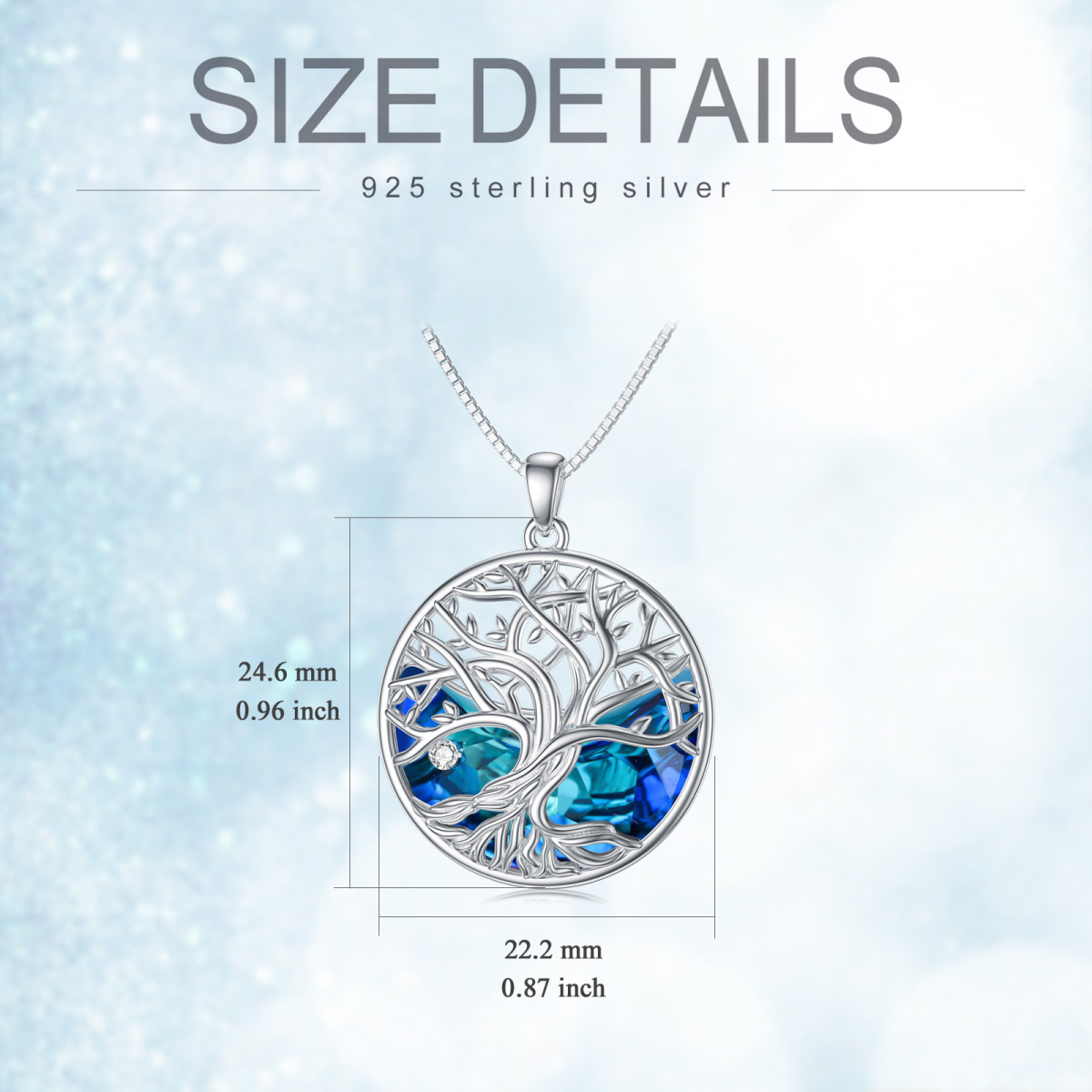 Sterling Silver Tree Of Life Crystal Pendant Necklace-5