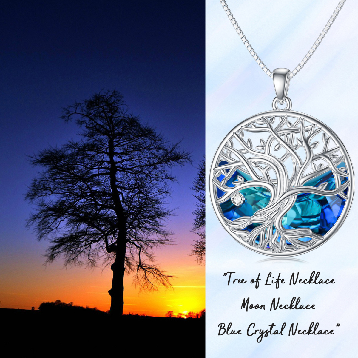 Sterling Silver Tree Of Life Crystal Pendant Necklace-6