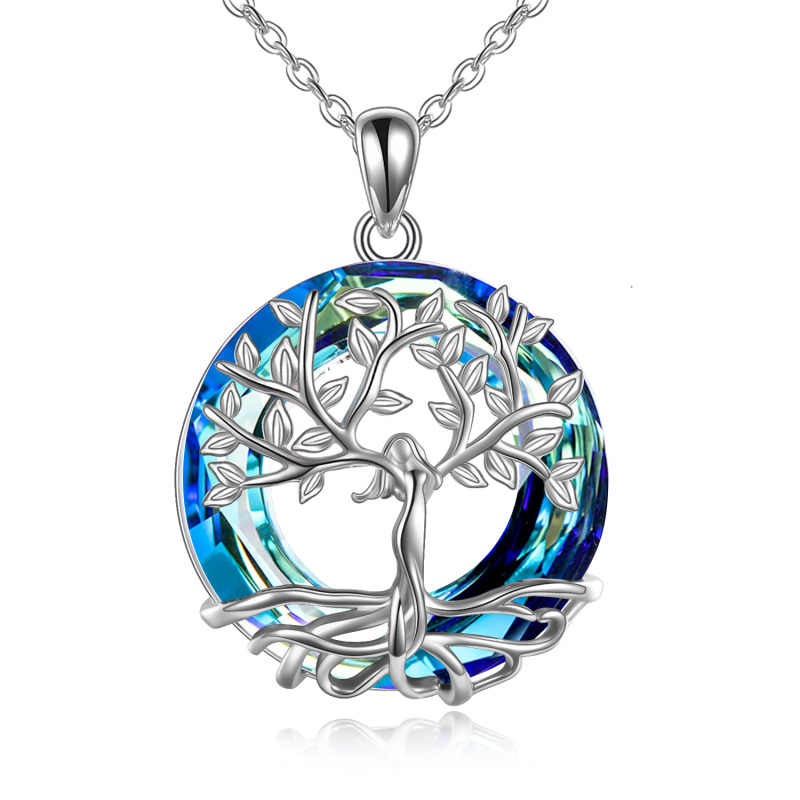 Sterling Silver Tree Of Life Crystal Pendant Necklace-13