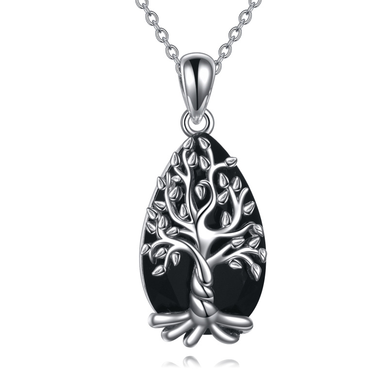 Sterling Silver Tree Of Life Crystal Pendant Necklace-19