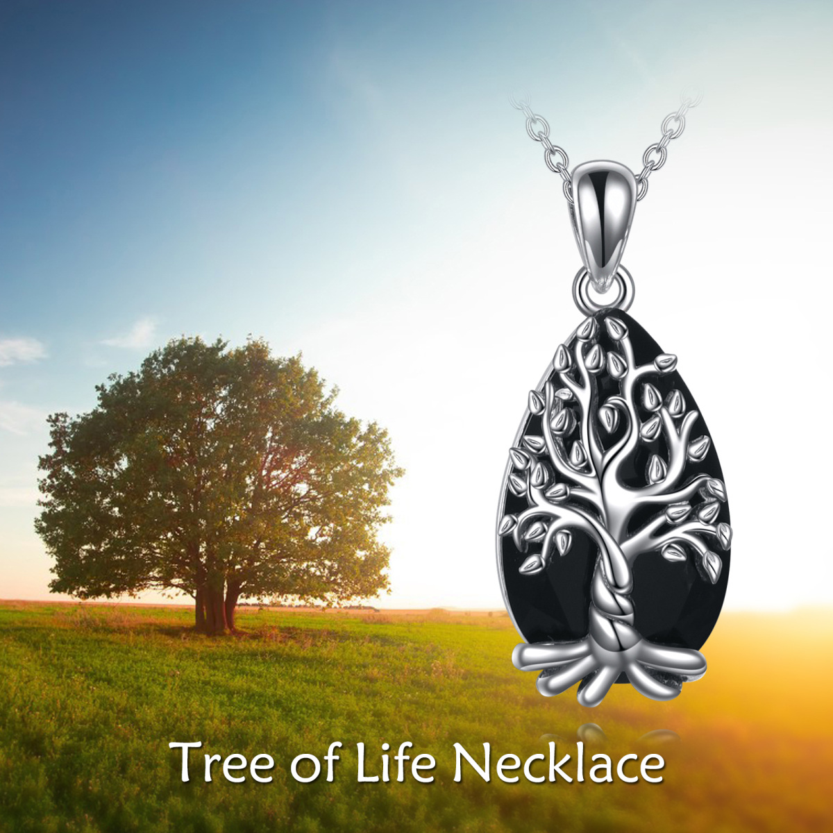 Sterling Silver Tree Of Life Crystal Pendant Necklace-3