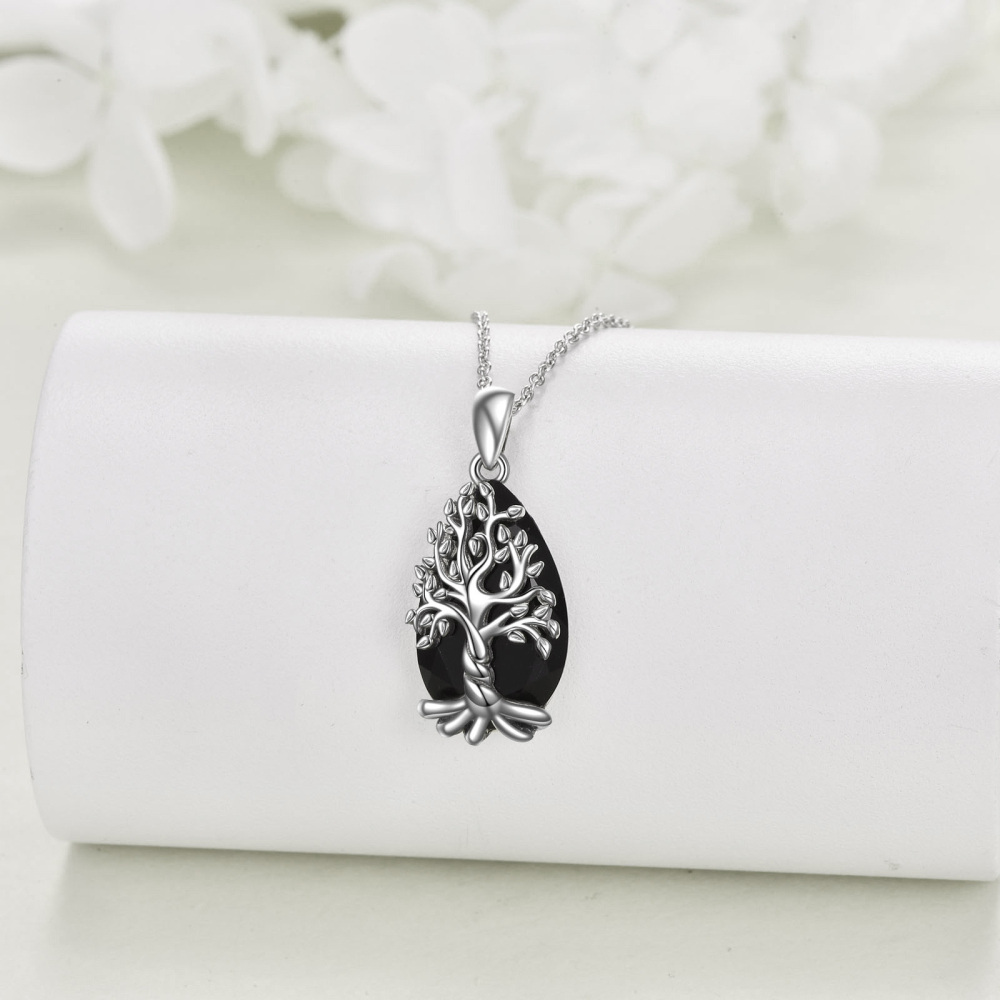 Sterling Silver Tree Of Life Crystal Pendant Necklace-4