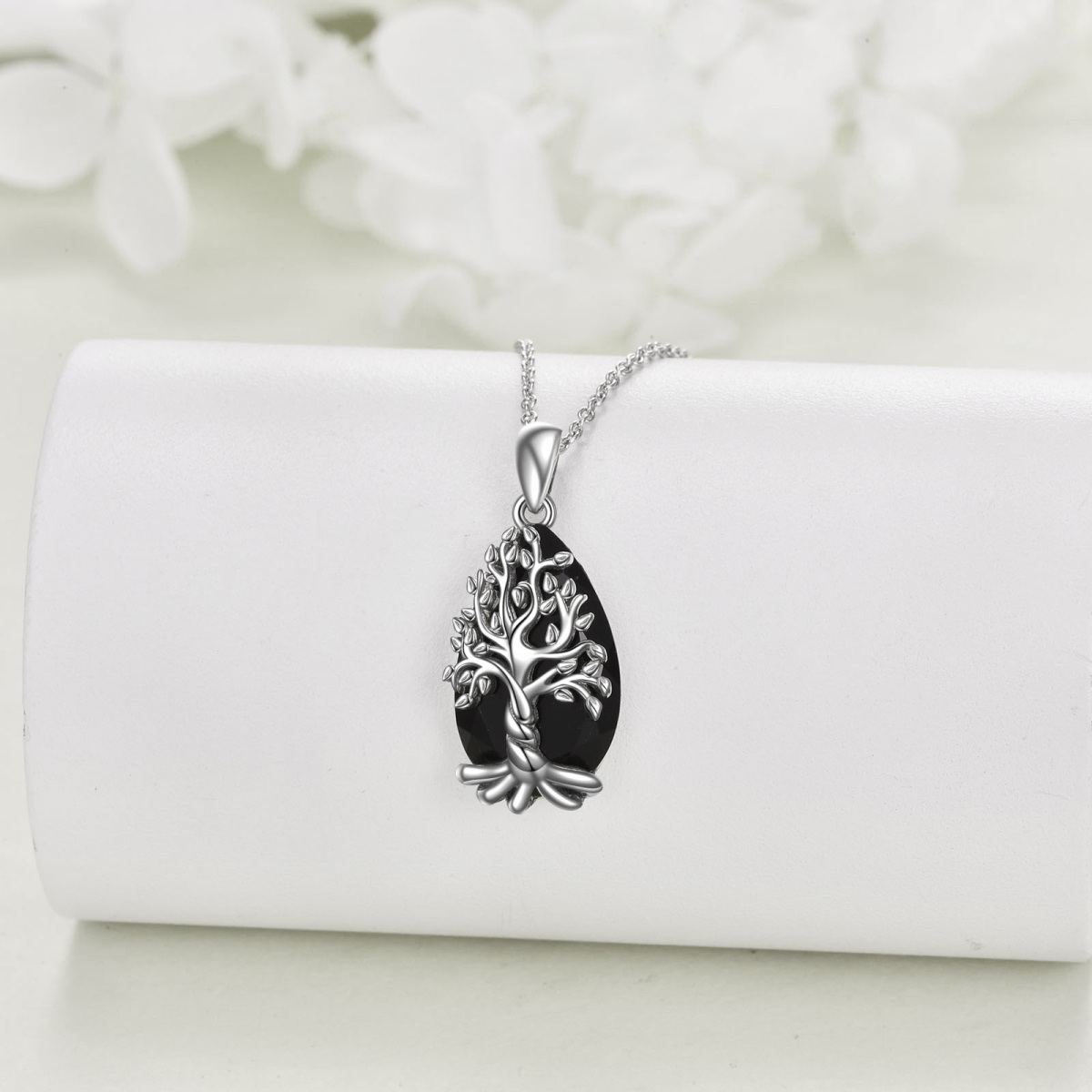 Sterling Silver Tree Of Life Crystal Pendant Necklace-4