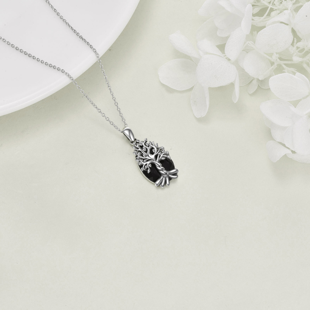 Sterling Silver Tree Of Life Crystal Pendant Necklace-5